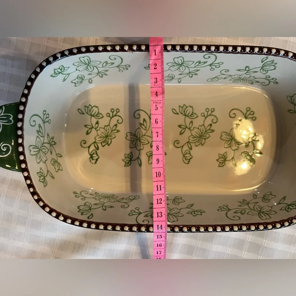 NEW Floral Green and White Ceramic Baking Dish - Picture 3 of 6